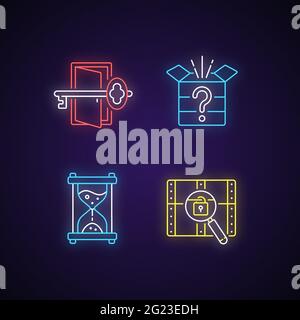 Set di icone al neon puzzle Illustrazione Vettoriale