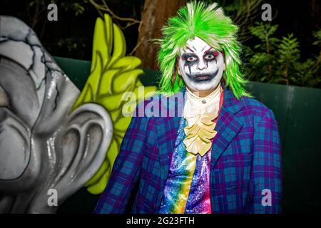 Alton Towers spaventa gli attori durante Scarefest Scarpe Fest Inc gli antenati di Alton e il Freak Show di Halloween paura Foto Stock