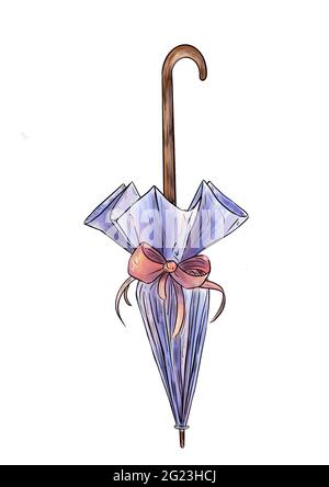 Illustrazione dell'ombrello del cartone animato. Schizzo colorato di cartoni animati Foto Stock