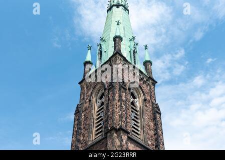 Campanile nella Jarvis Street Baptist Church a Toronto, Canada. L'edificio coloniale e' un punto di riferimento storico della citta' Foto Stock