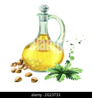 Olio di canapa. Acquerello Foto Stock