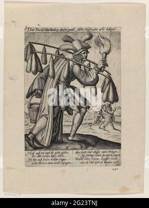 Il venditore di foxtail; Der fuchsschwäntzer; Der Fuchsschwäntzer Bin Ich Genant, Allen Hoffleuten Wool Bekant. Il commerciante in Vossenstaarten è allineare ad una cintura intorno alla sua vita e legato a due bastoni sopra le sue spalle. Da una parte un secchio d'acqua, dall'altra una torcia ardente. Sullo sfondo un uomo che tiene un secondo Signore una coda di volpe. Poiché 'fuchsschwanz' in tedesco, oltre a foxtail significa anche fianging cantiere, il venditore di foxtail deve probabilmente essere considerato un flanging. Non a Hollstein. Foto Stock