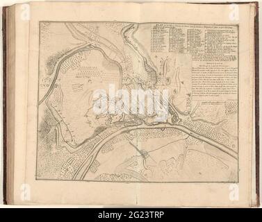 Mappa di Namur, 1709; Plan De la Ville et Château de Namur AVEC Les Dernieres fortificazioni Faites Jusqu à l'an 1709. Mappa di Namur con i rinforzi fino al 1709. In alto a destra la legenda 1-53 e una dichiarazione. Parte di una raccolta di progetti di battaglie e città famose nella guerra di successione spagnola. Foto Stock