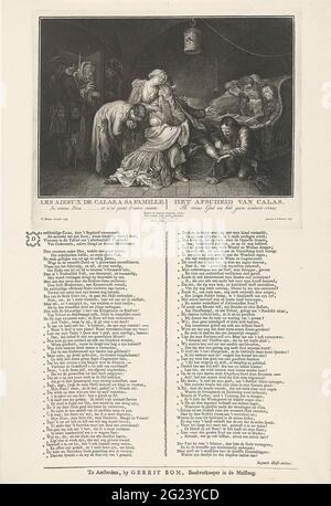 Addio a Jean Calas in prigione; Les Adieux de Calas, una famiglia sa / dire Arrivederci a Calas. Il mercante francese Jean Calas di Tolosa fu accusato falsamente di assassinio di Marc Antoine nel 1761, suo figlio di 30 anni. Calas (Calvinista) sarebbe stato ucciso perché volevano pentirsi al cattolicesimo. Calas è stato messo a morte nel marzo 1762. La sua famiglia, che Voltaire ha ampliato, è qui in carcere. Calas è nel mezzo. Un uomo lo fa uscire dai cappelli per condurlo al ponteggio. Alla sinistra di lui si levano il suo secondo figlio e due figlie. Alla porta completamente a sinistra, due militanti hanno una spir Foto Stock