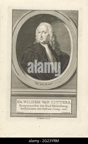 Ritratto di Willem van Citters; Wilhelm da Citters. Busto di Willem van Citters in un ovale. Il ritratto poggia su una base su cui il suo nome e il suo titolo in tre regole in olandese. Foto Stock