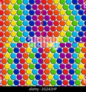 Set di pattern vettoriali senza giunture con pulsanti arcobaleno caramella. Illustrazione Vettoriale
