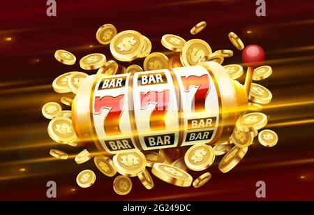 Banner slot 777, jackpot monete d'oro, copertina 3d Casino, slot machine e roulette con carte. Illustrazione vettoriale Illustrazione Vettoriale