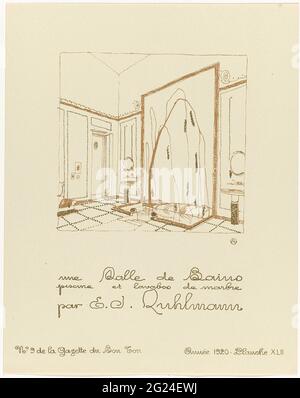 Arredamento e interni. La prima rivista di moda, il Cabinet des Modes (1785-1797), aveva occasionalmente pubblicato anche immagini di nuovi mobili o di un interno da alternare con le mode. La Gazette du Bon Ton ha ripreso questa tradizione, consentendo ai decoratori d'interni e ai designer di mobili di diffondere anche le loro idee. Alcune edizioni sono fornite con supplementi costituiti da un inserto di quattro o cinque crochis (schizzi) raffiguranti interni moderni: Foto Stock