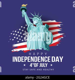 4 luglio - Happy Independence Day negli Stati Uniti d'America. Statua della libertà, un simbolo della libertà americana, messo su una maschera in modo che lo sarebbe Illustrazione Vettoriale