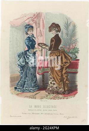 La Fashion Illustrée, 1883, n. 8: Toilette de Lun. FLADRY (...). Due donne in interni, vestite con abiti Tournure. Secondo la didascalia, le forme di Maison Fladry, sono succedute a Coopsinet. Stampa dalla rivista la Mode Illustrée mode (1860-1937). Foto Stock