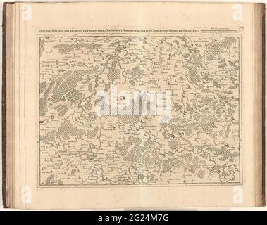 Mappa della Francia settentrionale, 1712; carte Private des environs de Philippeville, Charlemont, Marienbourg, Rocroy, Charleville, Mezieres, Sedan, ecc .. Mappa della Francia settentrionale con le città di Philippeville, Mariembourg, Rocroi, Charleville-Mézières e Sedan, 1712. Parte di una raccolta di pianificazioni di battaglie e città rinomate nella guerra di successione spagnola. Questa piastra appartiene alle prime 24 piastre che insieme formano una mappa molto grande dei Paesi Bassi meridionali. Foto Stock