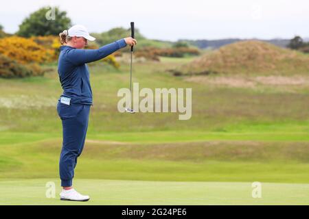 Troon, Regno Unito. 8 giugno 2021. CHLOE GOADBY, 23 anni da St Andrews, fresco dalla sua vittoria al Campionato Amatoriale delle donne scozzesi 2021, giocando nel Campionato dilettante delle donne R e A Barassie Links, Troon. Credit: Findlay/Alamy Live News Foto Stock