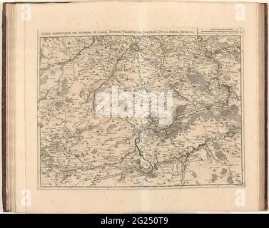 Mappa della Francia settentrionale, 1711; carte private des environs de Lille, Tournay, Valenciennes, Bouchain, Douay, Arras, Bethune. Mappa della Francia settentrionale con le città di Lille, Tournai, Valenciennes, Bouchain, Douai, Arras e Béthune, 1711. Parte di una raccolta di progetti di battaglie e città famose nella guerra di successione spagnola. Questa piastra appartiene alle prime 24 piastre che insieme formano una mappa molto grande dei Paesi Bassi meridionali. Foto Stock