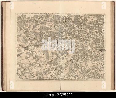 Mappa dell'Hainaut e della Francia settentrionale, 1706; carte Private Des environs de Mons, d'Ath, il Charleroi, il Maubeuge, Du Quesnoy, Il Condé, et Autres. Mappa dell'Hainaut e della Francia settentrionale con le città di Mons, Ath, Charleroi, Maubeuge, le Quesnoy e Condé, 1706. Parte di una raccolta di progetti di battaglie e città famose nella guerra di successione spagnola. Questa piastra appartiene alle prime 24 piastre che insieme formano una mappa molto grande dei Paesi Bassi meridionali. Foto Stock