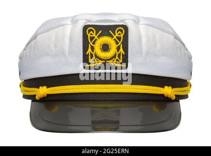 Cappello Captain Sailor tagliato su bianco. Foto Stock