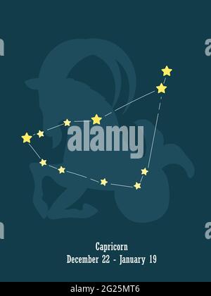 Capricorno. Disegno segno zodiaco. Design zodiaco con griglia a stella. Disegno astratto di Capricorno. Illustrazioni vettoriali di segni di oroscopo. Segni zodiacali. Illustrazione Vettoriale
