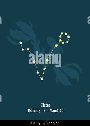 Pesci. Disegno segno zodiaco. Design zodiaco con griglia a stella. Disegno astratto di Pesci. Illustrazioni vettoriali di segni di oroscopo. Segni zodiacali. Const Illustrazione Vettoriale