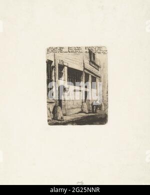 Rue des Mauvais Garcons con due figure parlanti per il vecchio bordello a Parigi; la Rue des Mauvais Garcons. Questo vecchio bordello in Rue des Mauvais Garcons a Parigi fu demolito nel 1851. Colpisce la natura disomogenea delle prestazioni che vediamo anche nello studio preliminare. Sono stati elaborati piccoli dettagli e lo spettacolo sembra consistere di superfici chiare e scure. Il poema che dichiara in tre coppie sopra lo spettacolo circa lo stato degli affari in questa strada dove gli uomini hanno visitato il bordello. Foto Stock