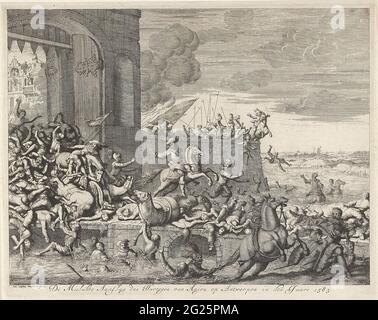 Il francese Furie ad Anversa, 1583; il fallito attacco di Hartogen van Anjou ad Anversa nell'anno 1583. La Furie francese ad Anversa, 17 gennaio 1583. I soldati francesi saccheggiatori del Duca d'Angiò sono cacciati alla porta di Kipdorp dalla città. Foto Stock