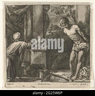 Martirio di H. Sebastiaan. San Sebastiaan è legato ad una colonna ed è sparato da un arciere. C'è già una freccia nel suo petto. Un secondo sparatutto sbatte a terra. Foto Stock