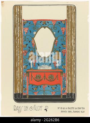 Arredamento e interni. La prima rivista di moda, il Cabinet des Modes (1785-1797), aveva occasionalmente pubblicato anche immagini di nuovi mobili o di un interno da alternare con le mode. La Gazette du Bon Ton ha ripreso questa tradizione, consentendo ai decoratori d'interni e ai designer di mobili di diffondere anche le loro idee. Alcune edizioni sono fornite con supplementi costituiti da un inserto di quattro o cinque crochis (schizzi) raffiguranti interni moderni: Foto Stock