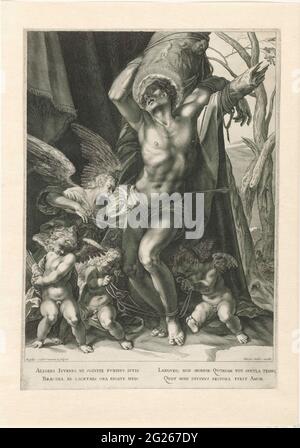 Martirio di San Sebastiaan. Il H. Sebastiaan, legato ad un albero. Ha una freccia al suo fianco. Un'altra freccia è tirata fuori da un angelo dalla sua gamba. Putti fa le corde per slacciare le gambe. Foto Stock