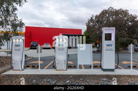 Stazioni di ricarica per veicoli elettrici vicino a Euroa, Victoria, Australia Foto Stock