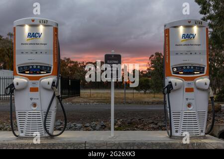 Stazione di ricarica per veicoli elettrici, Euroa, Victoria Foto Stock