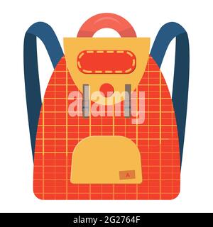 Zaino colorato per bambini in stile piatto. Istruzione, studiare di nuovo a scuola, zaino. Isolato su sfondo bianco. Illustrazione vettoriale. Illustrazione Vettoriale