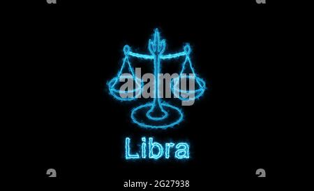 Il simbolo zodiaco di Bilancia, il simbolo dell'oroscopo che illumina l'effetto del neon verde. Scorta gratuita di segni Libra di alta qualità su sfondo nero Foto Stock