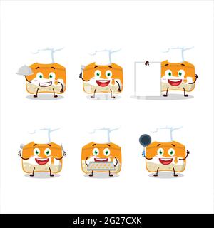 Personaggio cartoon di torta arancione con varie emoticon chef. Illustrazione vettoriale Illustrazione Vettoriale