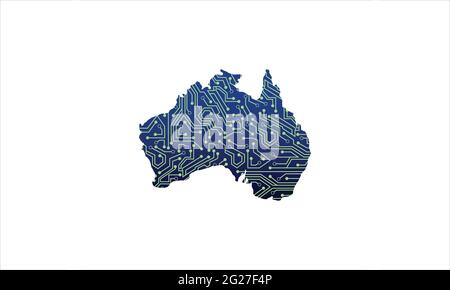 Illustrazione del design del logo dell'icona della rete tecnologica della mappa australiana Illustrazione Vettoriale
