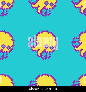 modello senza giunture a 8 bit con meduse. Bright pixel art retrò ornamento per tessile design, cancelleria, carta da imballaggio, stampa Illustrazione Vettoriale