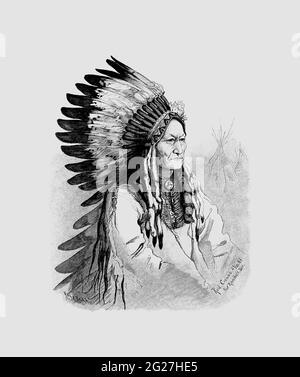 Un'illustrazione del capo indiano nativo, seduta Boll. Foto Stock