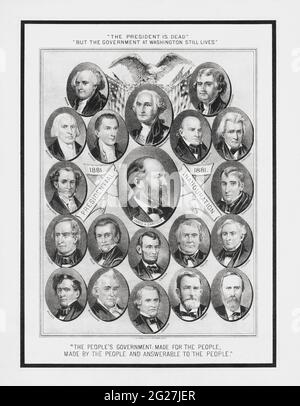 Stampa di storia presidenziale di tutti i presidenti degli Stati Uniti a partire da George Washington fino a James Garfield. Foto Stock
