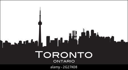 Silhouette in bianco e nero della città canadese di Toronto, Ontario, Canada Illustrazione Vettoriale