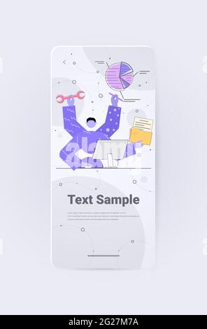 uomo d'affari con molte mani che lavorano al computer uomo d'affari seduto scadenza per il multitasking sul luogo di lavoro Illustrazione Vettoriale