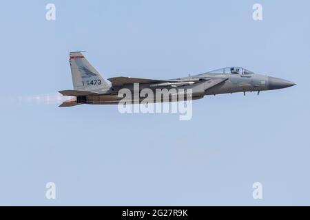 Una guardia nazionale aerea dell'Oregon F-15C Eagle decolli. Foto Stock