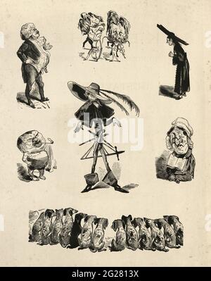 Caricature umoristiche e grottesche di Gustave Dore, vittoriano 1860 Foto Stock