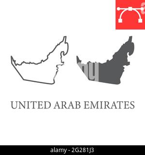 Mappa della linea e icona glifo degli Emirati Arabi Uniti Illustrazione Vettoriale