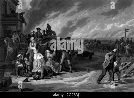 Il generale del brigadiere Thomas Ewing dell'esercito dell'Unione evica i coloni del Missouri, 1863. Foto Stock