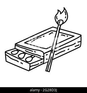 Escursioni avventura legno matches, viaggio, viaggio, campeggio. Disegno icona disegnata a mano, contorno nero, icona doodle, icona vettore. Illustrazione Vettoriale