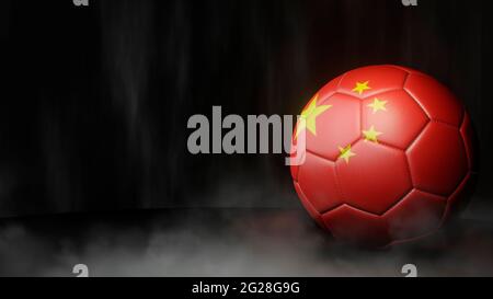 Palla di calcio in colori bandiera su uno sfondo astratto scuro. Cina. Immagine 3D. Foto Stock
