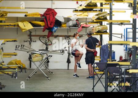 Helen Glover della Gran Bretagna durante l'annuncio del team GB Tokyo 2020 Rowing al Redgrave Pinsent Rowing Lake, Reading. Data immagine: Mercoledì 9 giugno 2021. Foto Stock