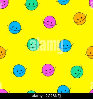 Divertente illustrazione del doodle disegnata a mano con i volti sorridenti del cartone animato Illustrazione Vettoriale