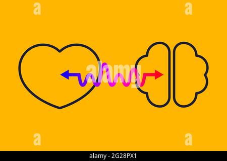 Connessione tra cuore umano e cervello. Concetto di salute mentale. Icona terapia. Logo di psicologia. Illustrazione Vettoriale
