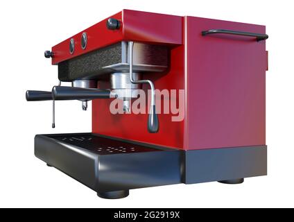 Rendering 3D di una macchina da caffè rossa isolata su sfondo bianco Foto Stock