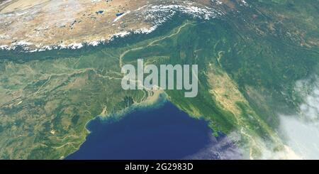 Delta del fiume ganges nel pianeta terra, vista aerea dallo spazio esterno Foto Stock