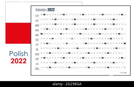 pianificatore 2022. Calendario in formato orizzontale standard e stile semplice. Domenica di colore rosso chiaro. Organizzatore di pareti, modello di pianificazione annuale. Illustrazione Vettoriale