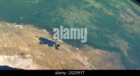 Lago Titicaca nel pianeta terra, vista aerea dallo spazio Foto Stock